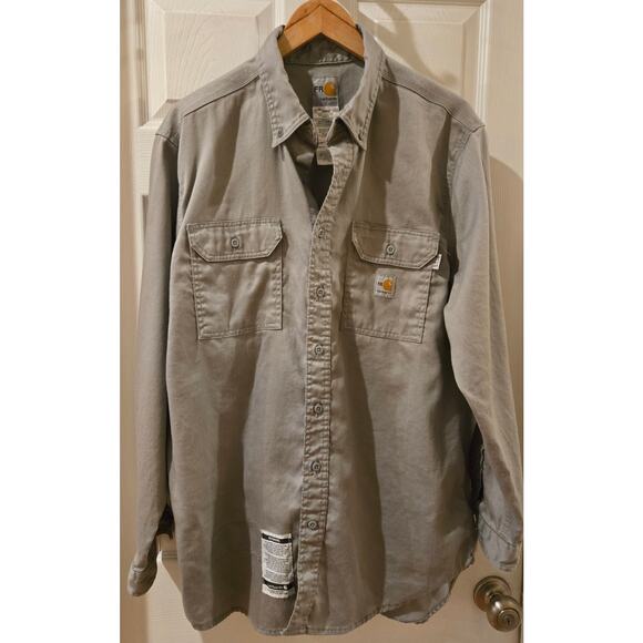 Carhartt FR Fire Resistant Shirt Gray Button Down Long Sleeve Men's XL - Picture 2 of 8